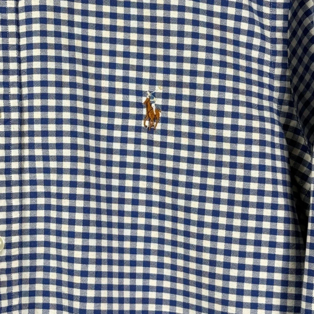 Ralph Lauren Gingham Button Down Shirt Long Sleeve Plaid Flesh Pony OCBD Mens M